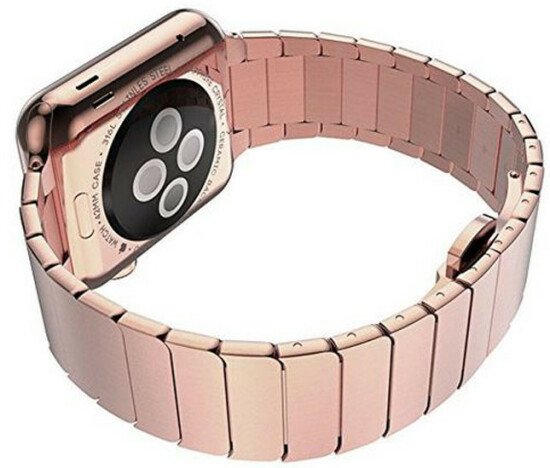 Curea iUni compatibila cu Apple Watch 1/2/3/4/5/6/7, 40mm, Link Bracelet, Otel Inoxidabil, Rose Gold