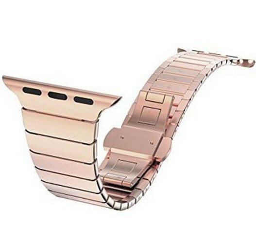 Curea iUni compatibila cu Apple Watch 1/2/3/4/5/6/7, 40mm, Link Bracelet, Otel Inoxidabil, Rose Gold