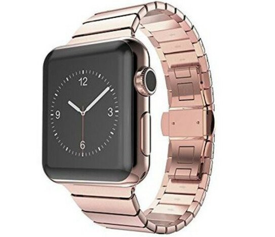 Curea iUni compatibila cu Apple Watch 1/2/3/4/5/6/7, 40mm, Link Bracelet, Otel Inoxidabil, Rose Gold